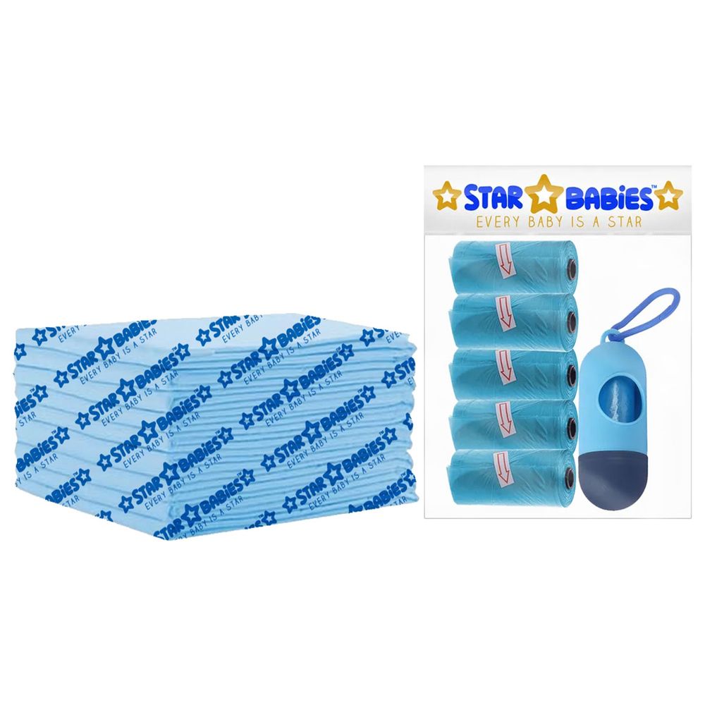 Star Babies - Disposable Changing Mat 12pcs & Scented Bag 5pcs With Dispenser - Blue