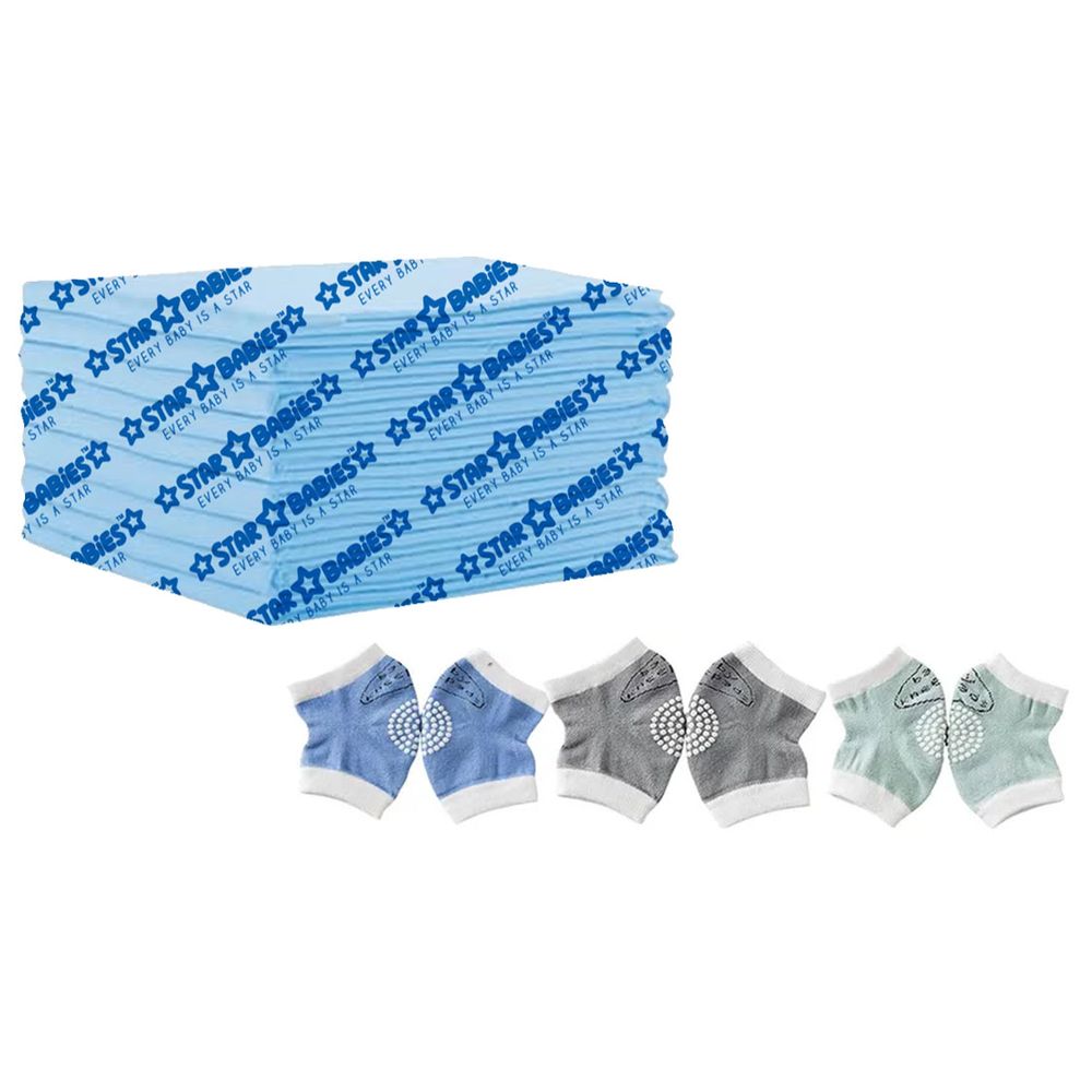 Star Babies - Disposable Changing Mat 12pcs With Baby Boy's Knee Pad - Blue