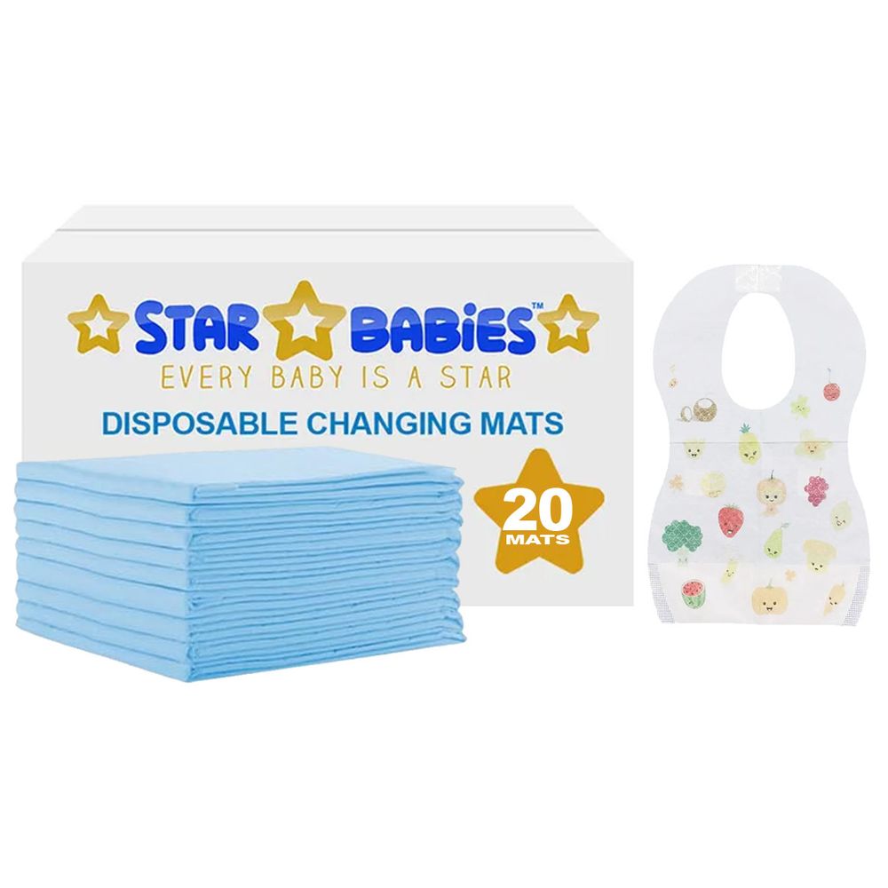 Star Babies - Disposable Changing Mat 20pcs With Disposable Bibs 20pcs - Blue