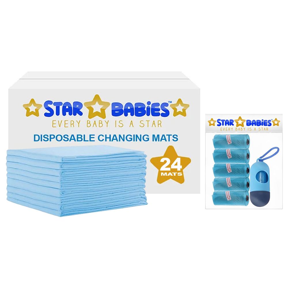 Star Babies - Disposable Changing Mat 24pcs & Scented Bag 5pcs With Dispenser - Blue