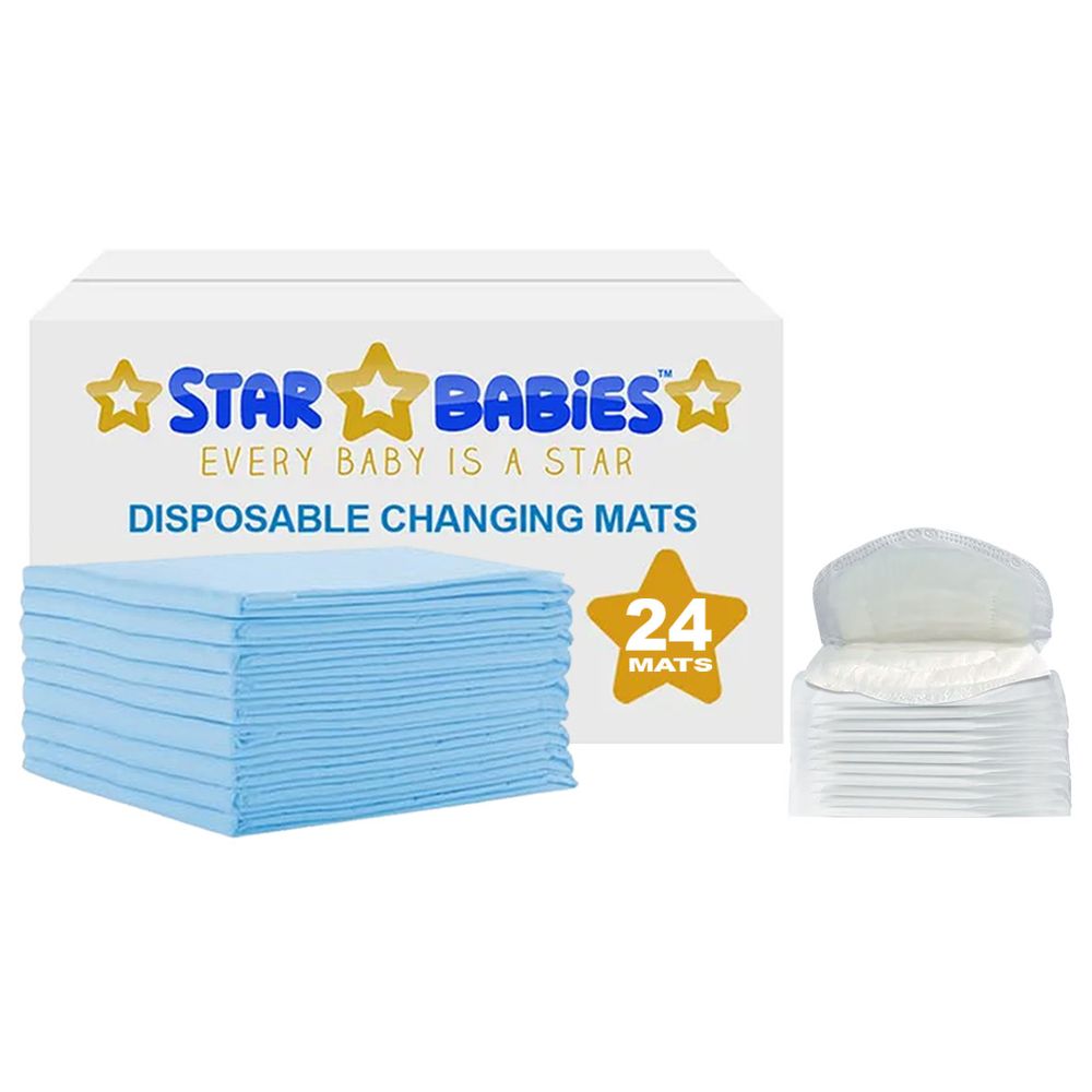Star Babies - Disposable Changing Mat 24pcs With Breast Pad 20pcs - Blue