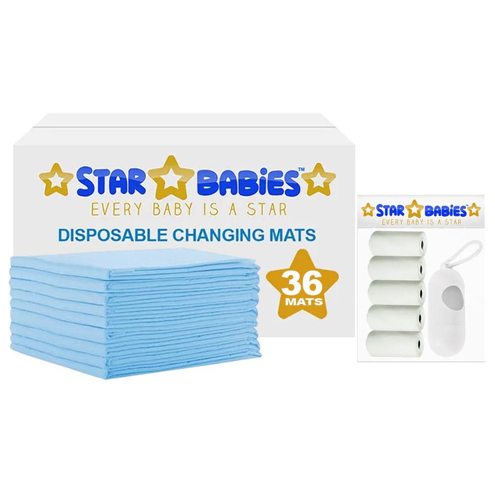 Star Babies - Disposable Changing Mat 36pcs & Scented Bag 5ps With Dispenser - White