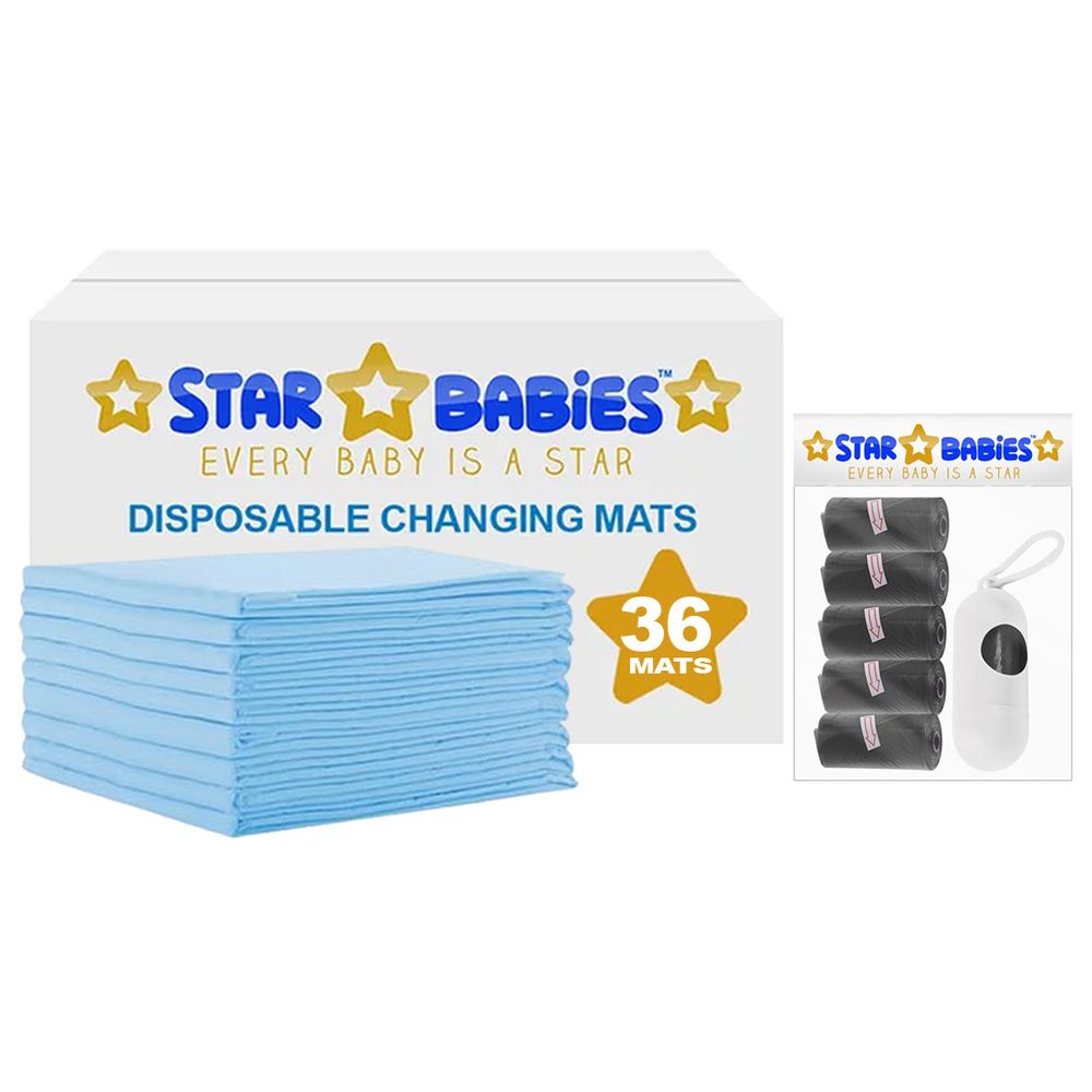 Star Babies - Disposable Changing Mat 36pcs & Scented Bag 5ps With Dispenser - Black
