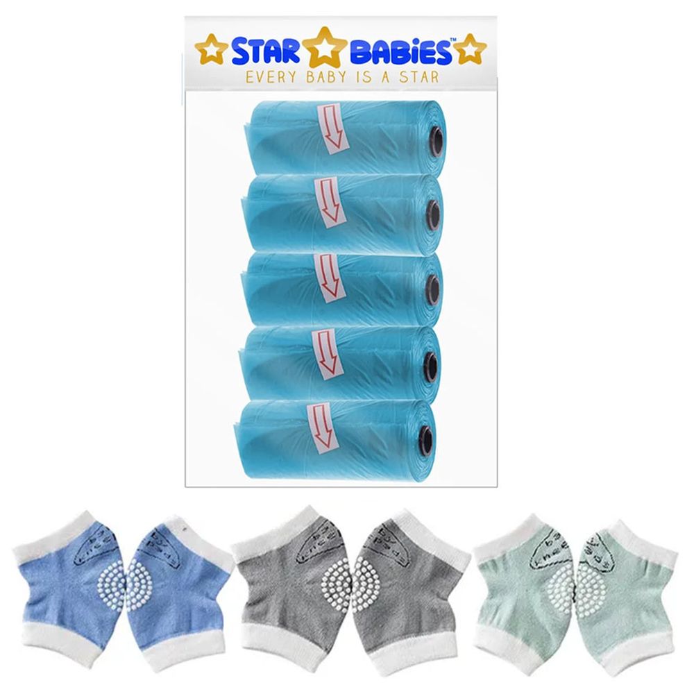 Star Babies - Scented Nappy Bag - 5pcs with Baby Boy's Kneepad - Blue