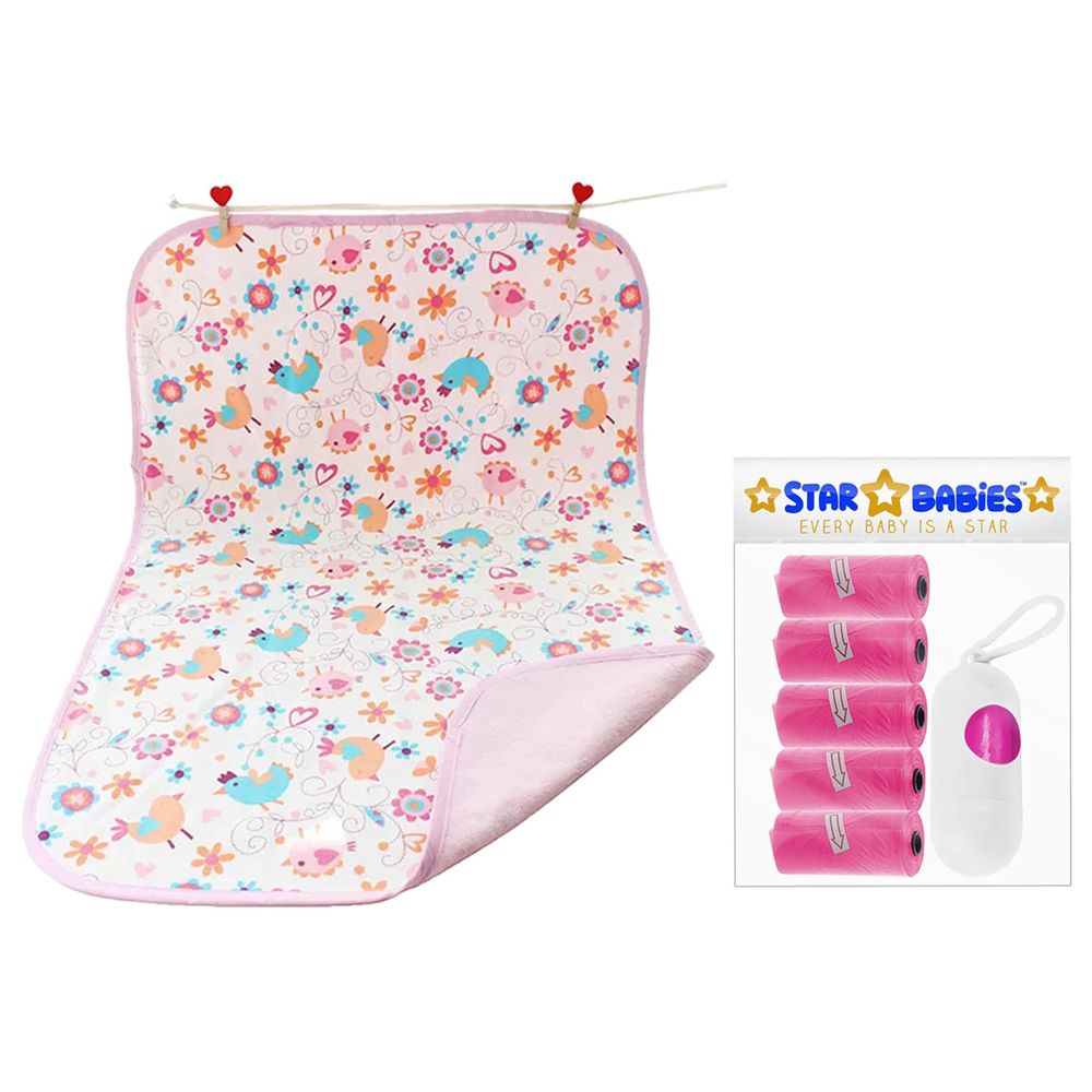 Star Babies - Scented Nappy Bag - 5pcs with Dispenser & Reusable Changing Mat - Pink