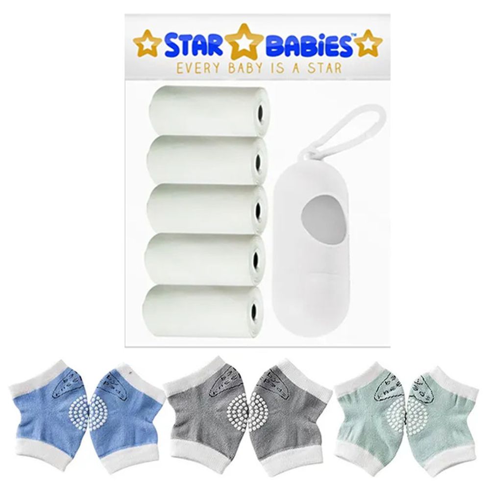Star Babies - Scented Bag 5pcs With Dispenser & Baby Boy's Kneepad - White