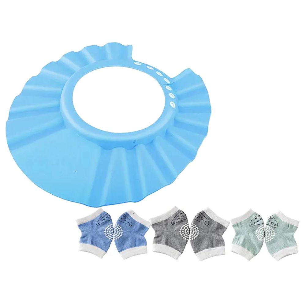 Star Babies - Adjustable Shower Cap With Baby Boy's Knee Pad 3pcs - Blue