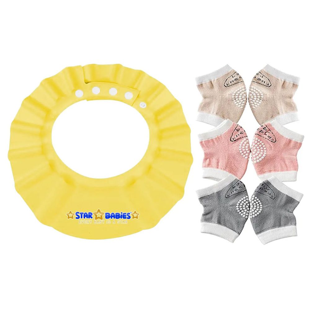Star Babies - Adjustable Shower Cap With Baby Girl's Kneepad 3pcs - Pink