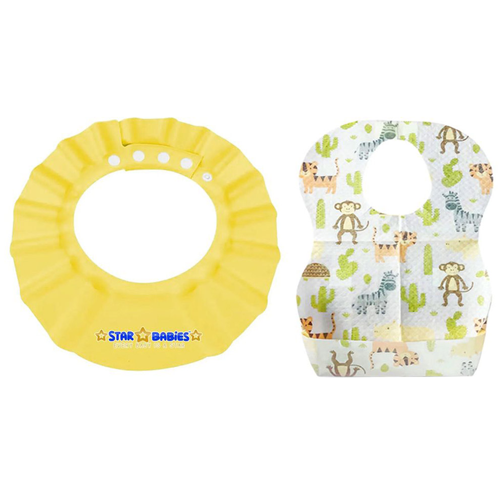 Star Babies - Adjustable Shower Cap With Printed Disposable Bibs 20pcs - Yellow