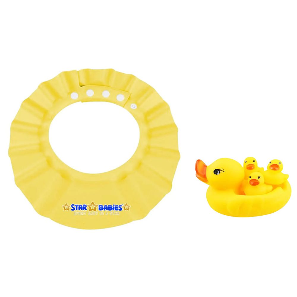 Star Babies - Adjustable Shower Cap With Rubber Duck Toy 4pcs - Yellow