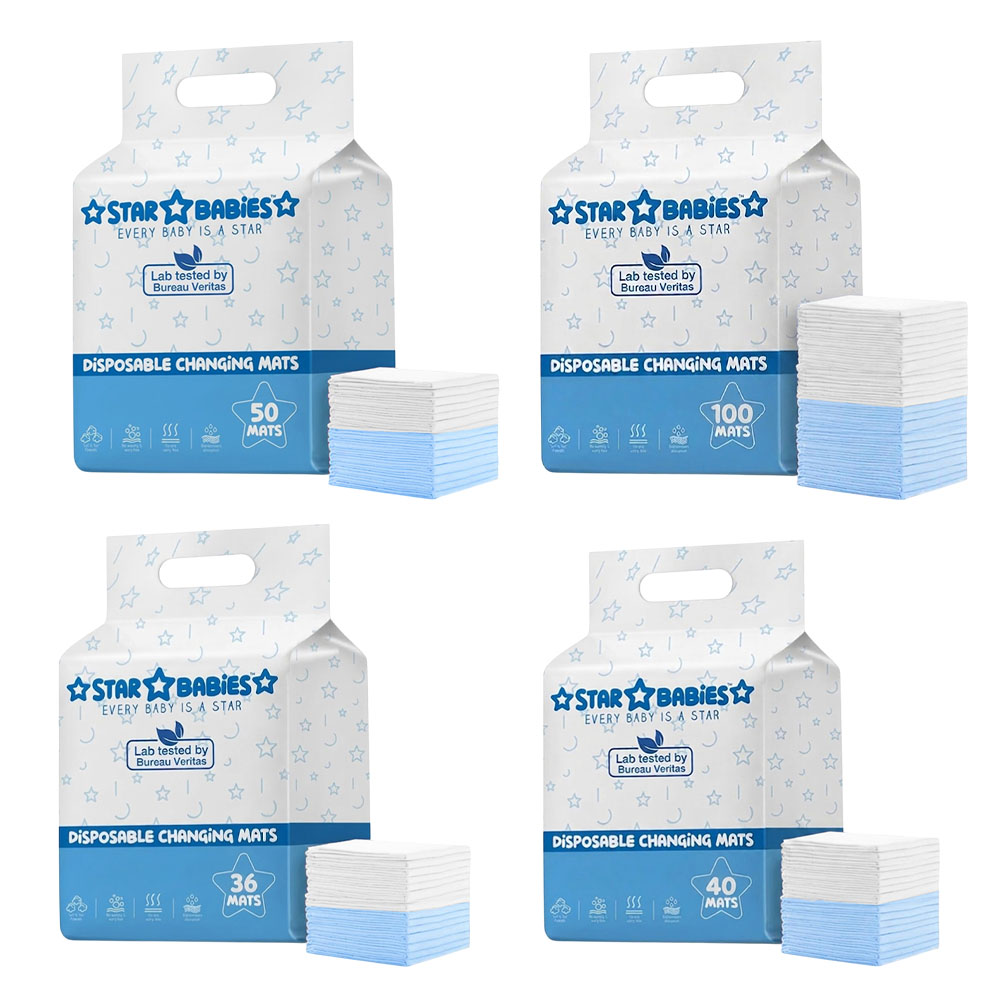 Star Babies - Dual-Color Disposable Changing Mats - Blue & White