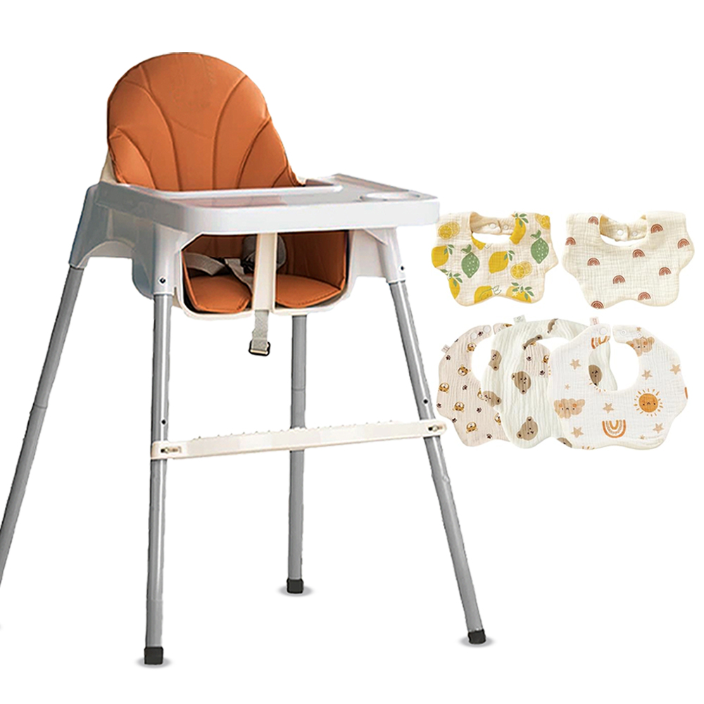Star Babies - Multi-Functional Baby High Chair With Adjustable Cotton Bibs - 6 Pc Set
