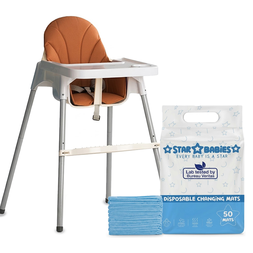 Star Babies - High Chair With Disposable Changing Mats - Blue - 51 Pc Set