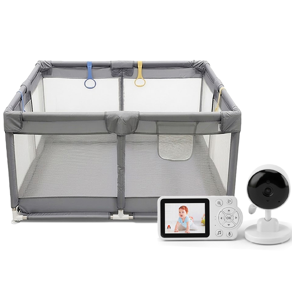 Star Babies - HD Wireless Baby Camera With Screen & Playpen Set - White/Grey - 120x120 cm - 2 Pcs