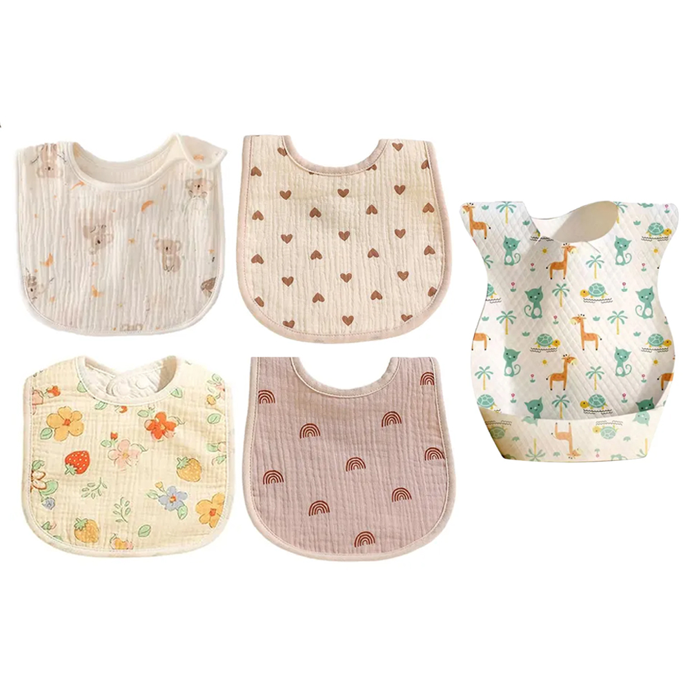 Star Babies - Baby Cotton And Disposable Bib Set - Multicolor - 24 Pcs