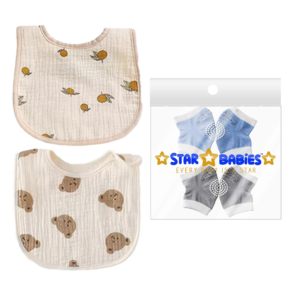 Star Babies - Boy's Knee Pad And Cotton Bib Set - Multicolor - 4 Pcs
