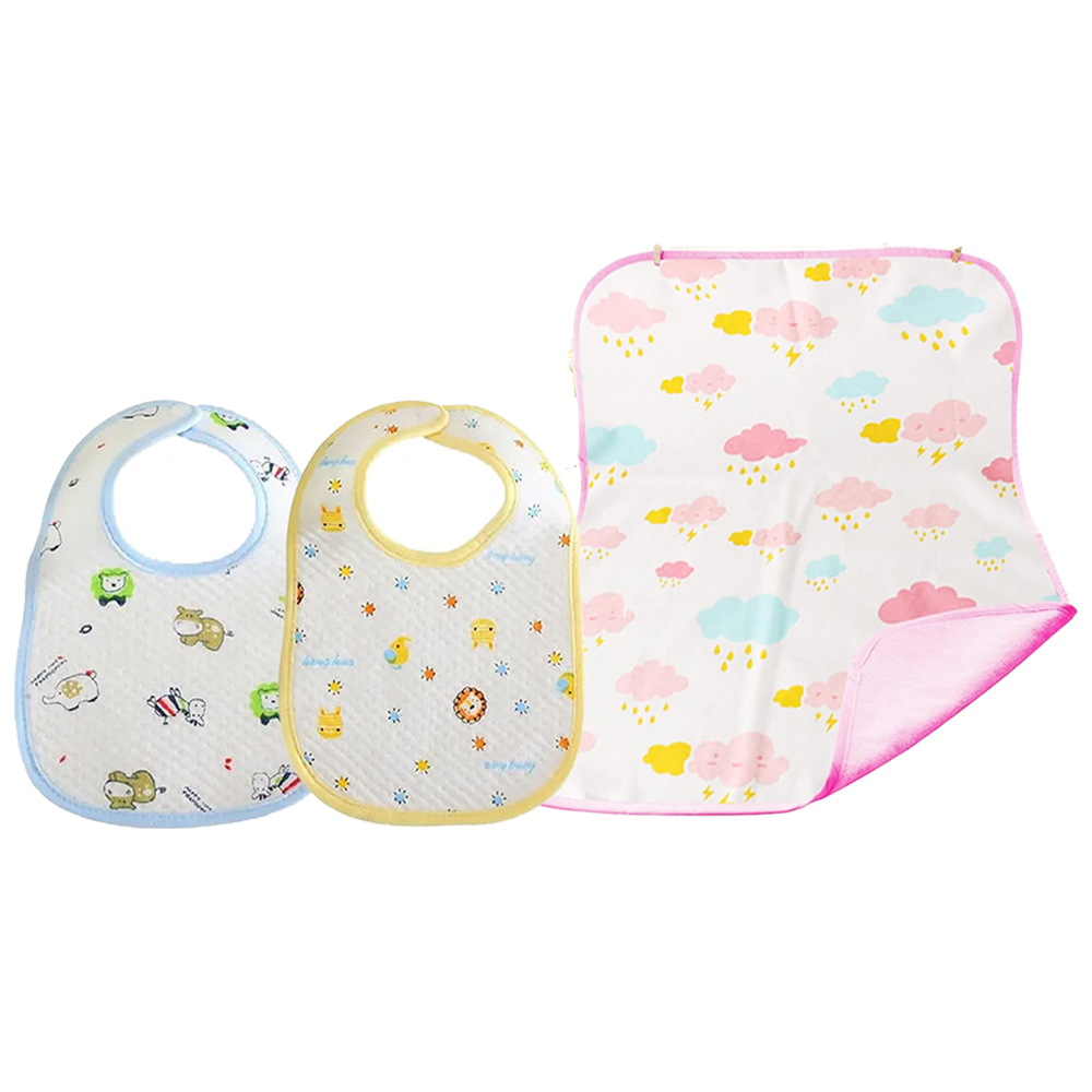 Star Babies - Cotton Bib And Reusable Changing Mat Set - Pink - 3 Pcs