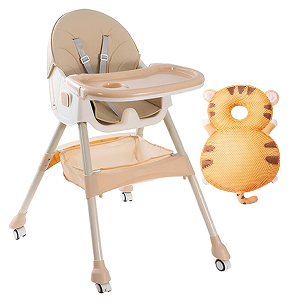 Star Babies Foldable High Chair & Baby Head Support Cushion Set - Beige/Brown - 2 Pcs
