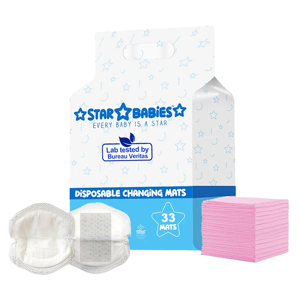 Star Babies - Disposable Breast Pad - 33 Pcs With Disposable Changing Mat - 33 Pcs - Pink