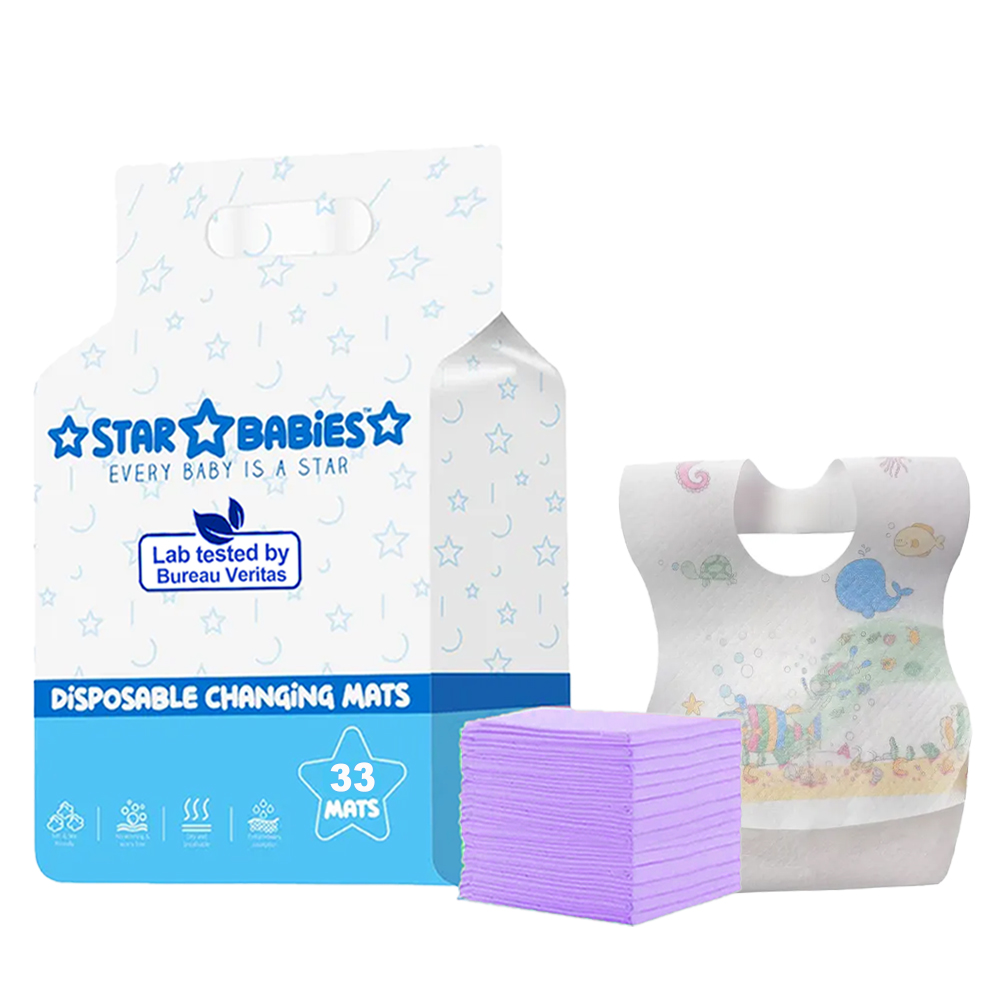 Star Babies - Disposable Bib With Changing Mat Set - Lavender - 66 Pcs