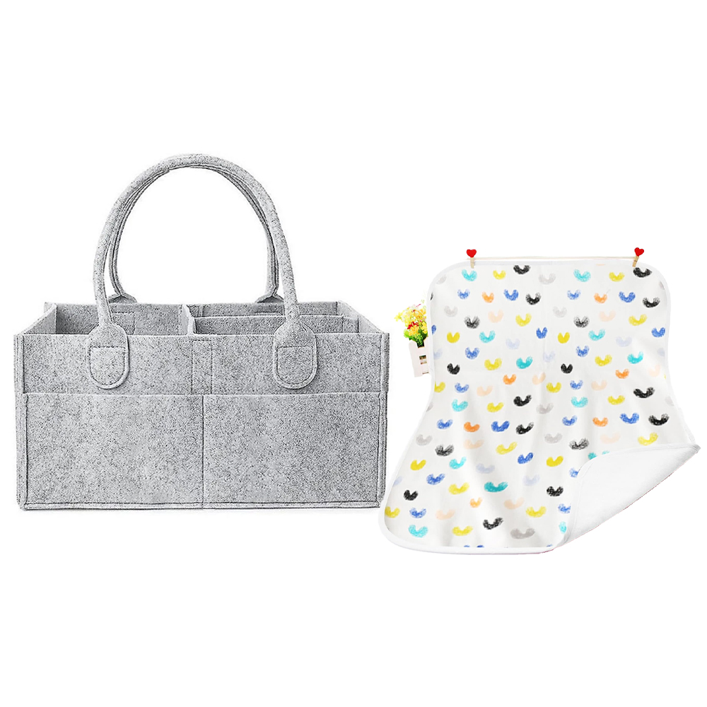 Star Babies - Reusable Changing Mat & Diaper Caddy Organizer Set - Grey/White - 2 Pcs