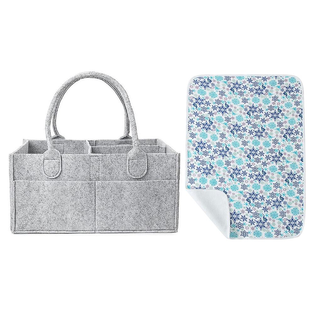 Star Babies - Reusable Printed Changing Mat & Diaper Caddy Organizer Set - Grey/Blue - 2 Pcs