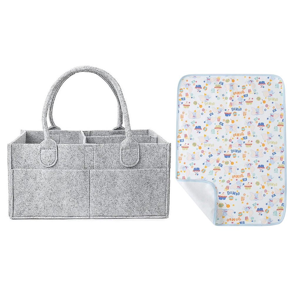Star Babies - Reusable Changing Mat & Diaper Caddy Organizer Set - Dumbo - 2 Pcs