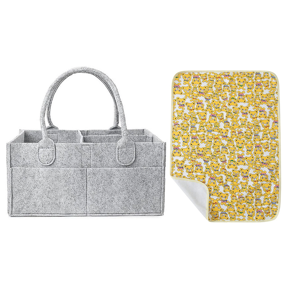 Star Babies - Reusable Changing Mat & Diaper Caddy Organizer Set - Bear - 2 Pcs