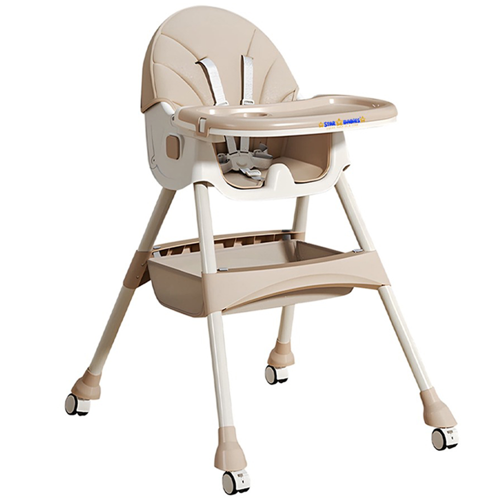 Star Babies Baby High Chair Adjustable Height - High Chairs For Babies And Toddlers With Wheels Removable Tray