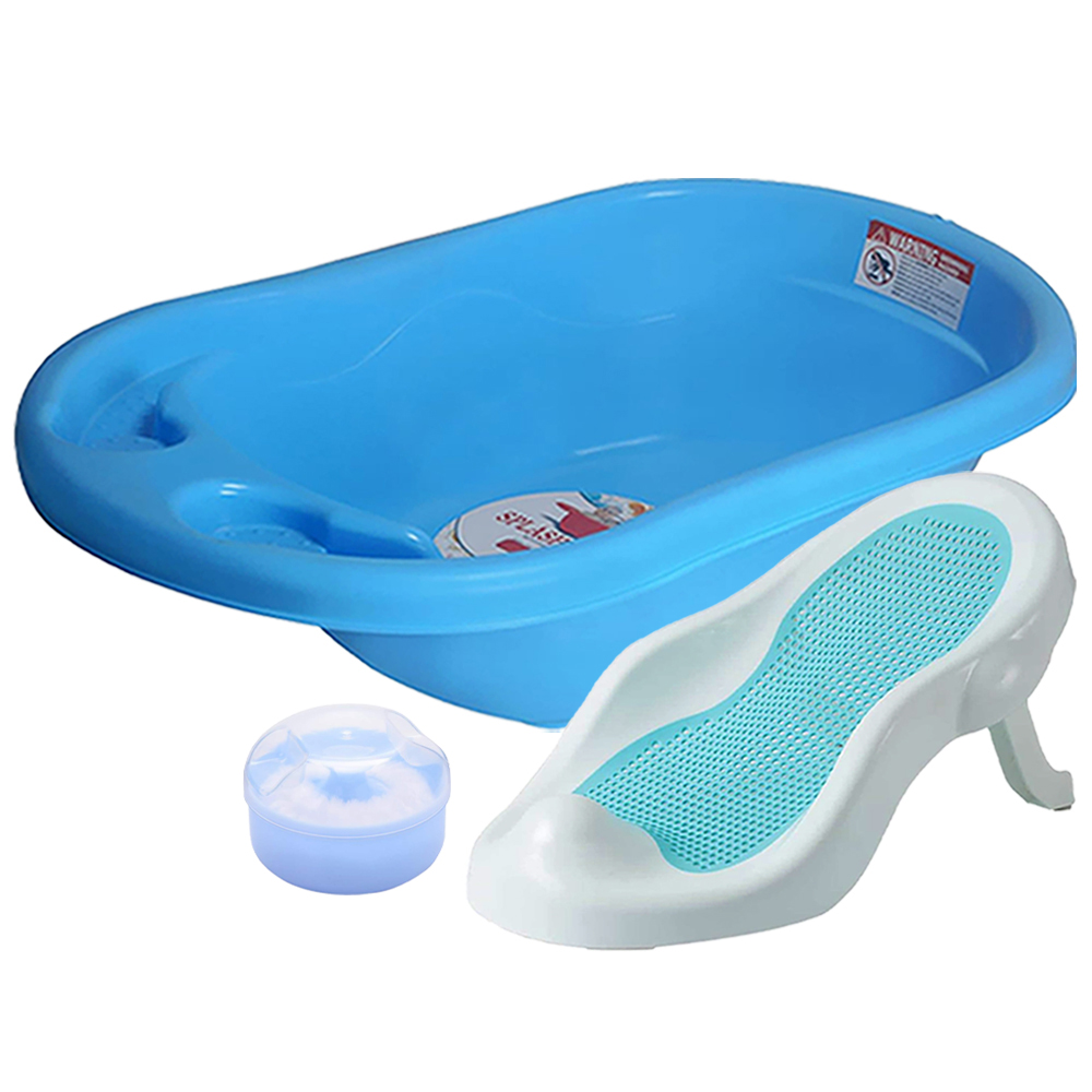 Sunbaby - Splash Baby Bathtub With Baby Bathing Seats & Powder Puff - Blue
