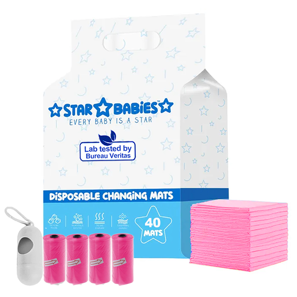 Star Babies - Disposable Changing Mat 40 Pcs With Disposable Scented Nappy Bag 60 Pcs - Pink