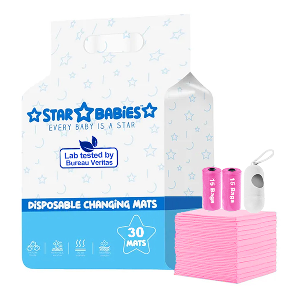Star Babies - Disposable Changing Mat 30 Pcs With Disposable Scented Nappy Bag 30 Pcs - Pink