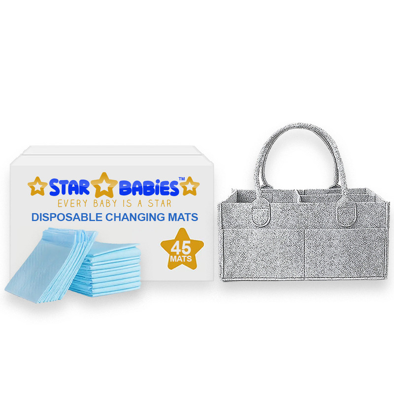 Star Babies - Baby Diaper Caddy Organizer With Disposable Changing Mat 45Pc Set- Blue