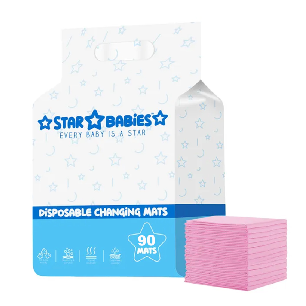 Star Babies - Disposable Baby Changing Mats, Large 90Pcs - Pink