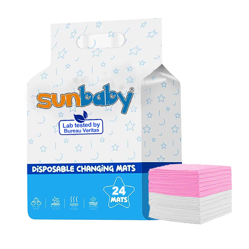 SunBaby - Disposable Changing Mats - White/Pink - 45x60 cm - 24 Pcs