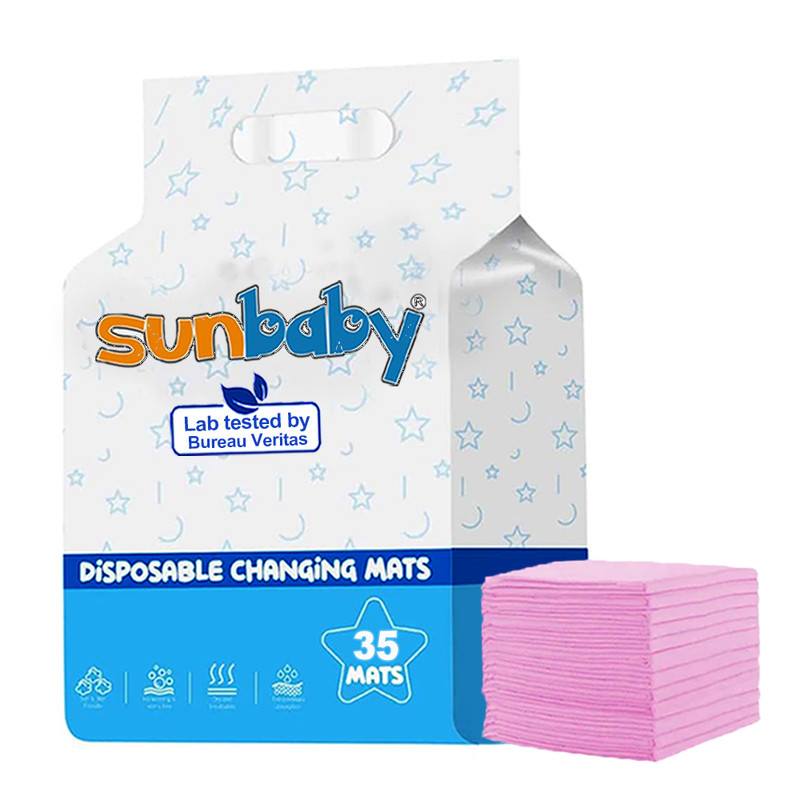 SunBaby - Disposable Changing Mats Large Pack of 35 - Pink