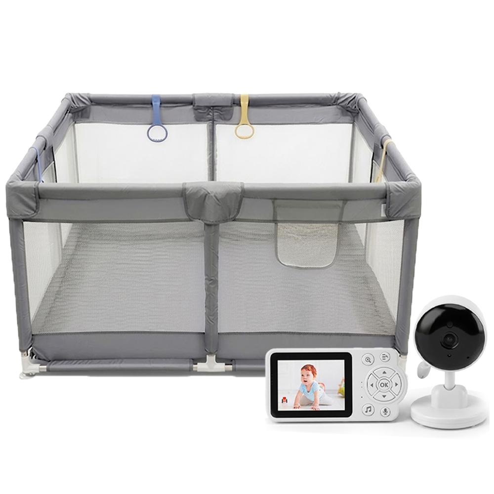 Star Babies - HD Wireless Baby Camera With Screen & Playpen Set - White/Grey - 127x127 cm - 2 Pcs