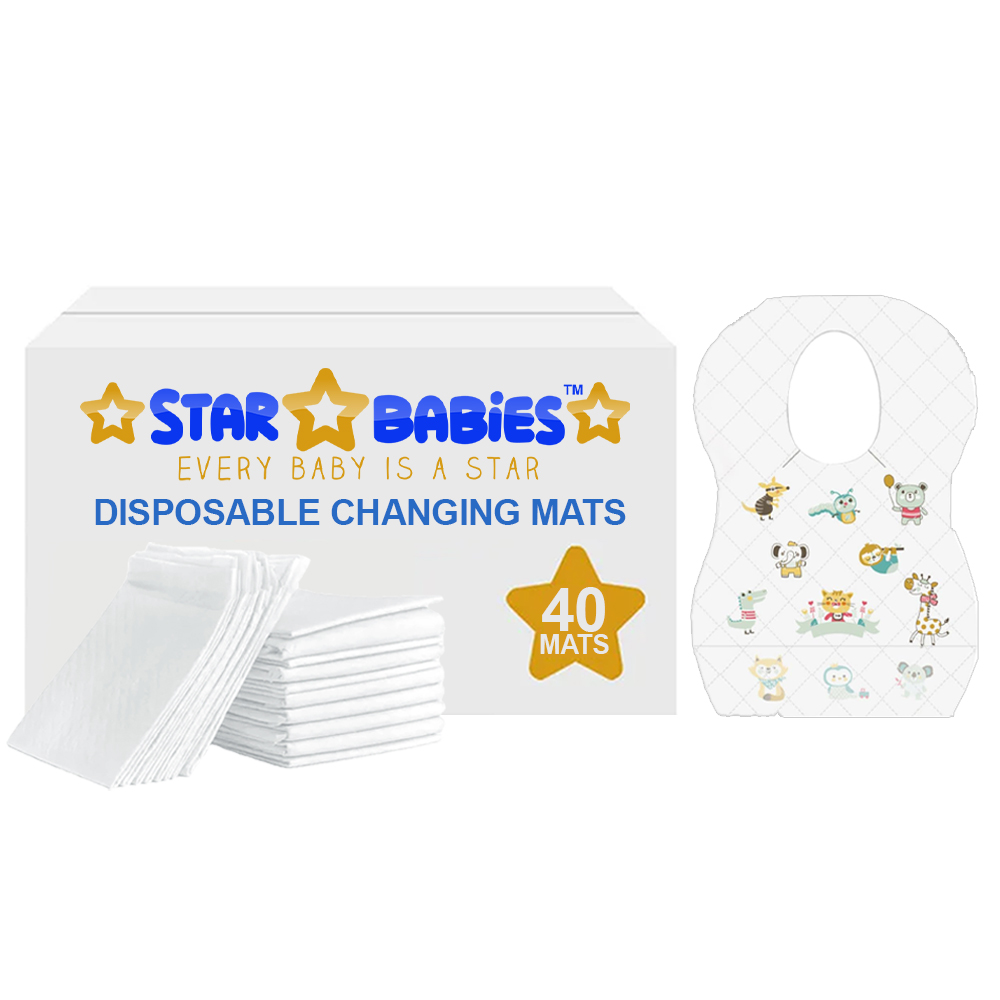 Star Babies - Disposable Changing Mats 40pcs & Paper Bibs W/ Catcher 20pcs - White