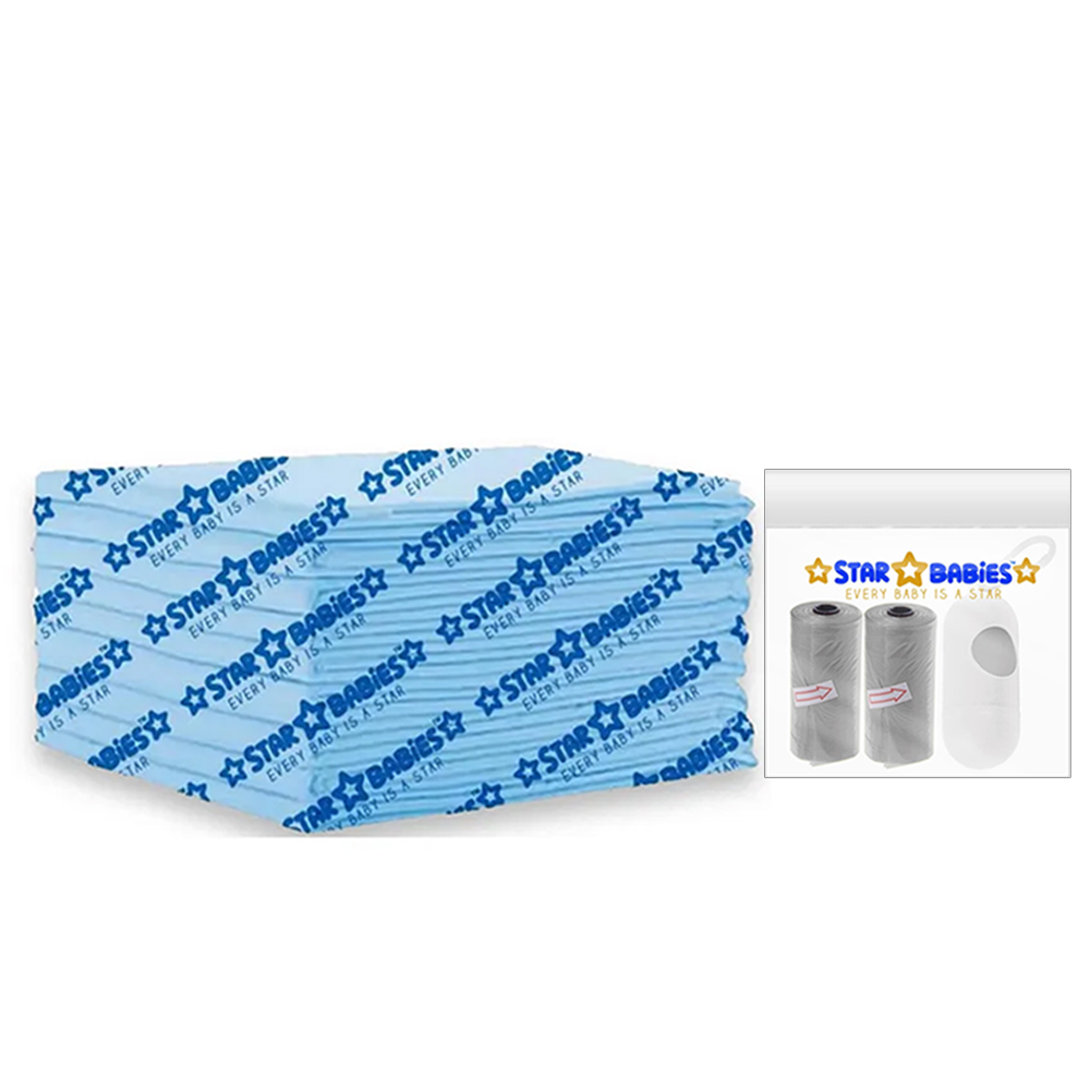 Star Babies - Disposable Changing Mat 20 Pcs With Disposable Scented Nappy Bag 30 Pcs - Blue/Grey