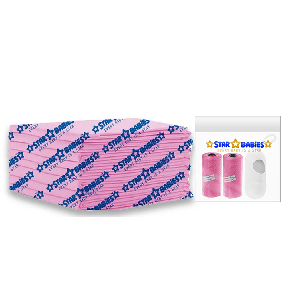 Star Babies - Disposable Changing Mat 20 Pcs With Disposable Scented Nappy Bag 30 Pcs - Pink
