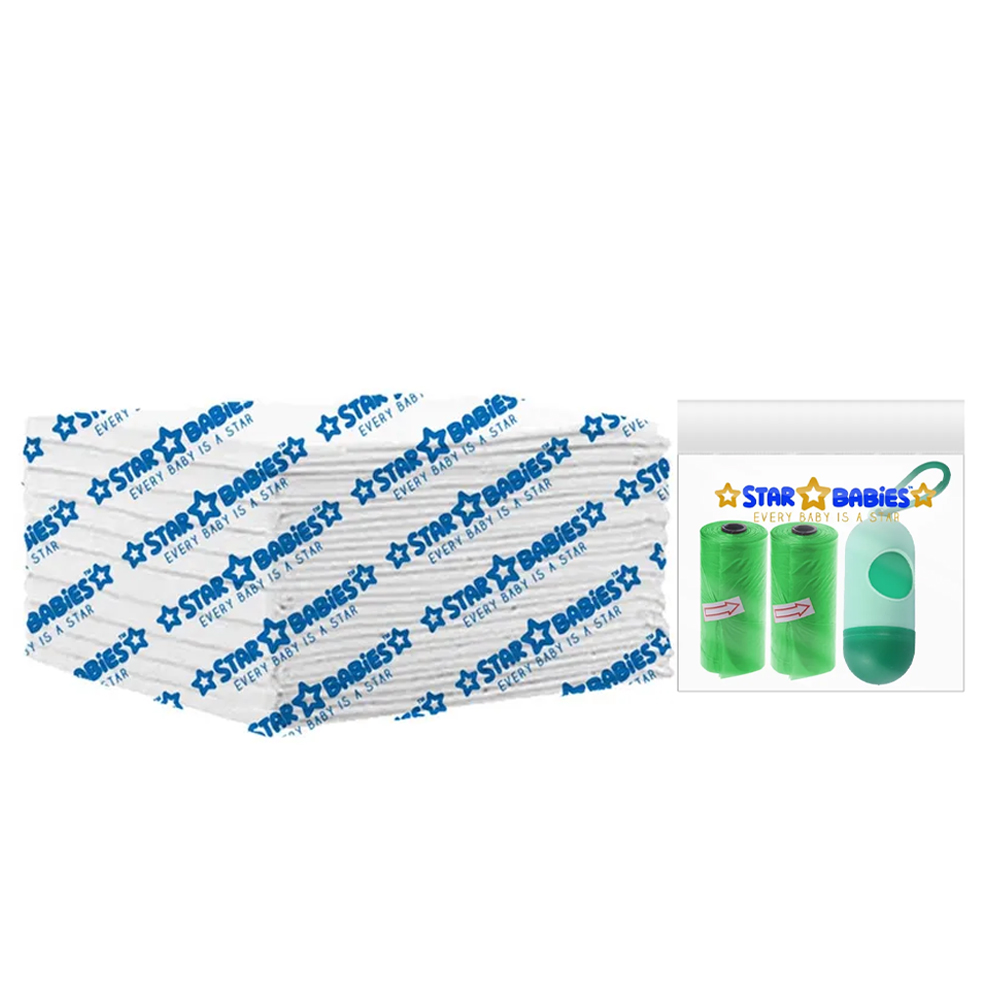 Star Babies - Disposable Changing Mat 20 Pcs With Disposable Scented Nappy Bag 30 Pcs - White/Green