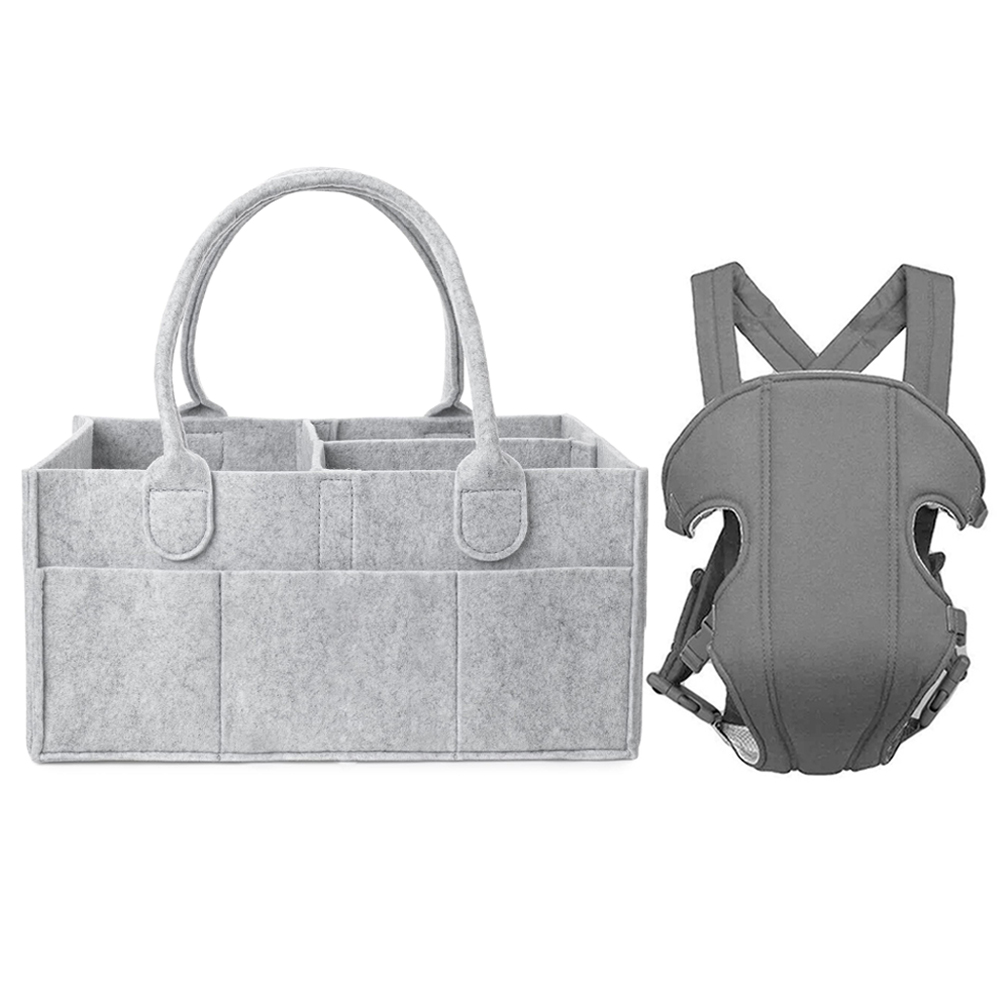 Star Babies - Caddy Diaper Bag With Adjustable Baby Carrier - Grey - Pack Of 2