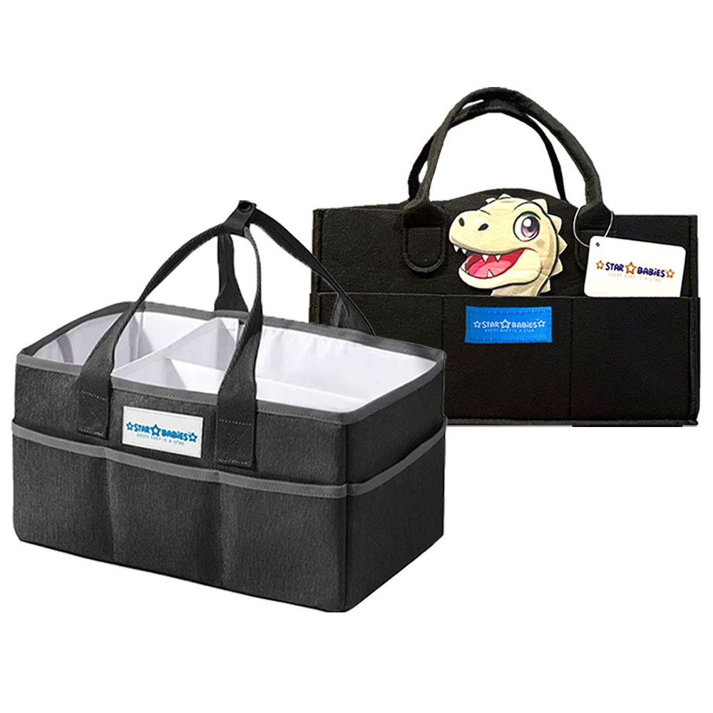 Star Babies - Caddy Diaper Bag - Dino - Black - Black - Pack Of 2 - Medium