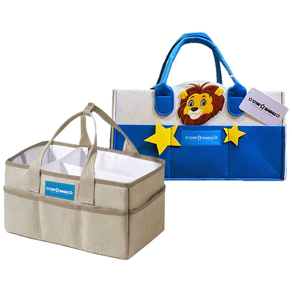 Star Babies - Caddy Diaper Bag - Lion - Khaki/Blue - Pack Of 2 - Medium