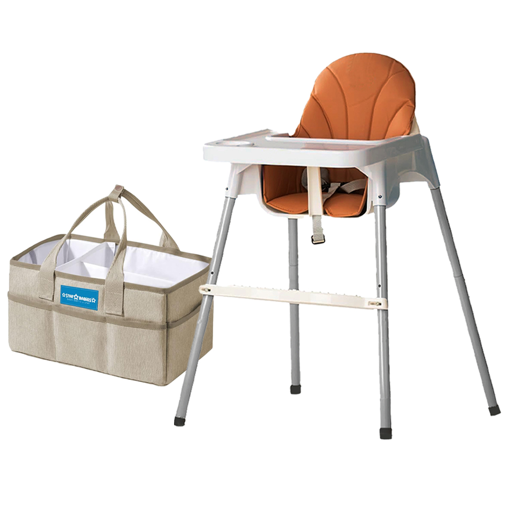 Star Babies - 2-In-1 Baby High Chair With Caddy Diaper Organizer - Khaki/Red - Pack Of 2 - Medium