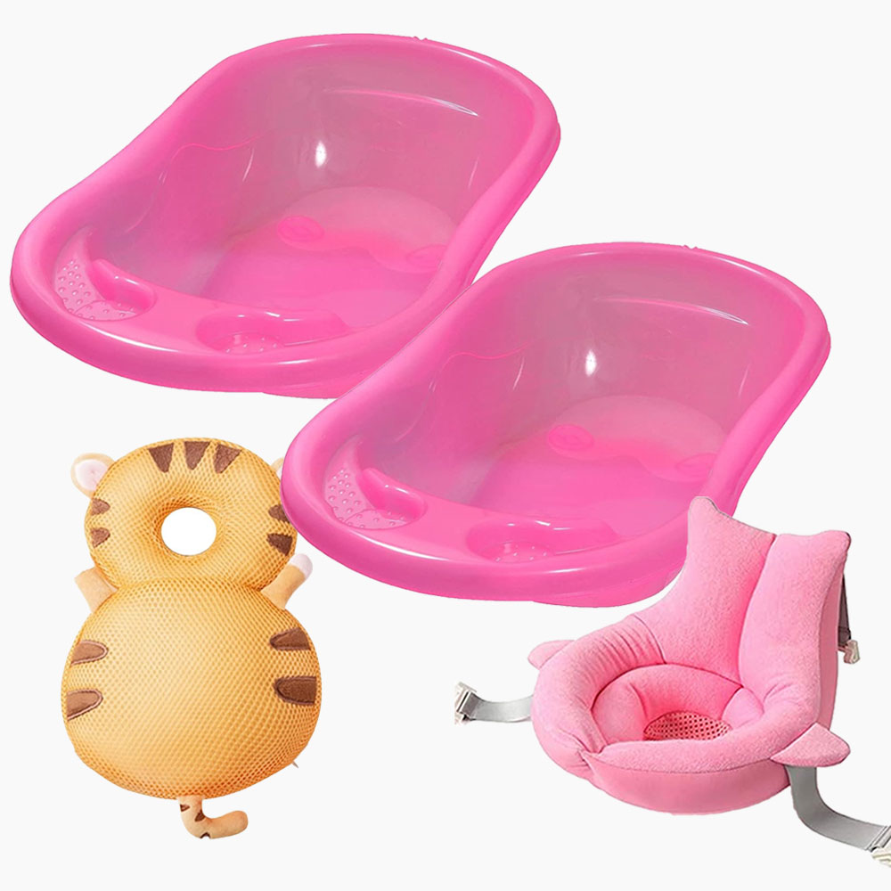 SunBaby - Bath Care Set with 2 Bathtubs, Sink Bather & Head Pillow - Pink