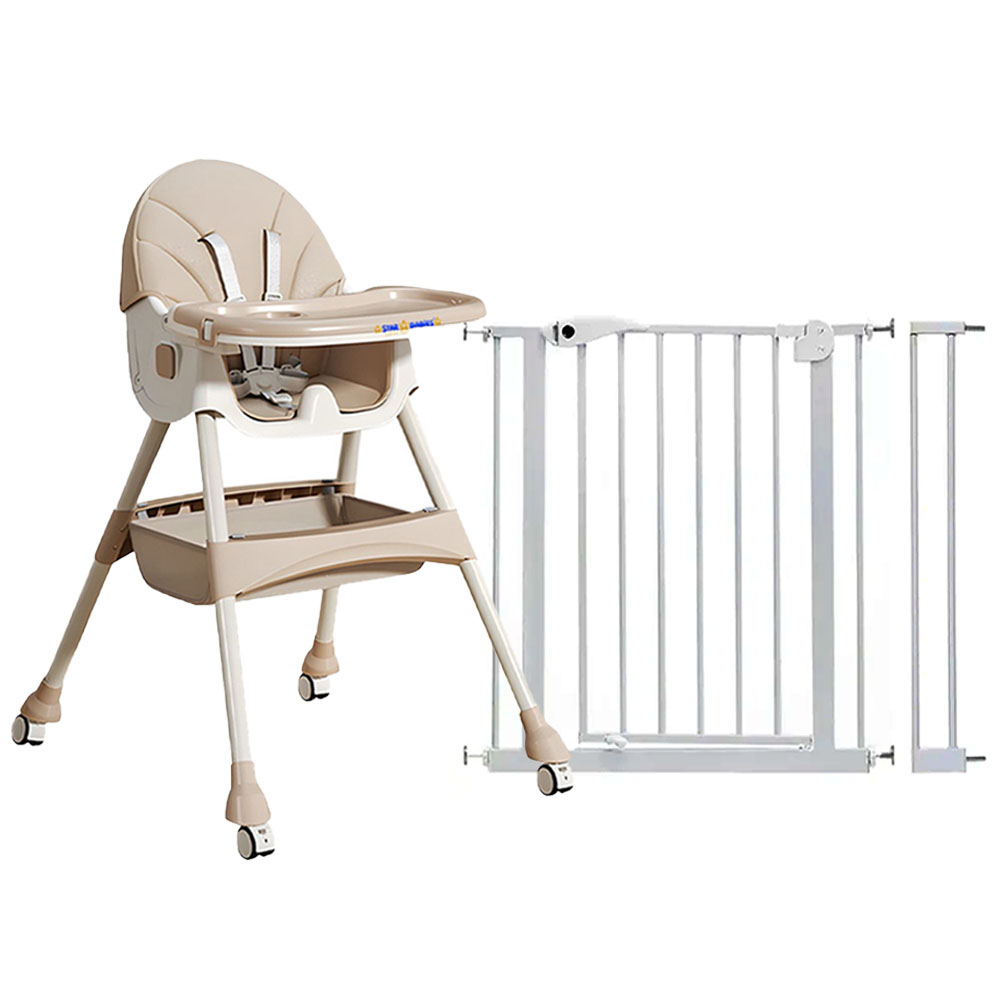 Star Babies 2-In-1 Baby High Chair With Removable Tray & Auto Close Safety Baby Gate