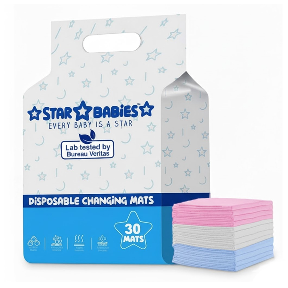 Star Babies Disposable Changing Mats - Blue/White/Pink - 30 Pcs
