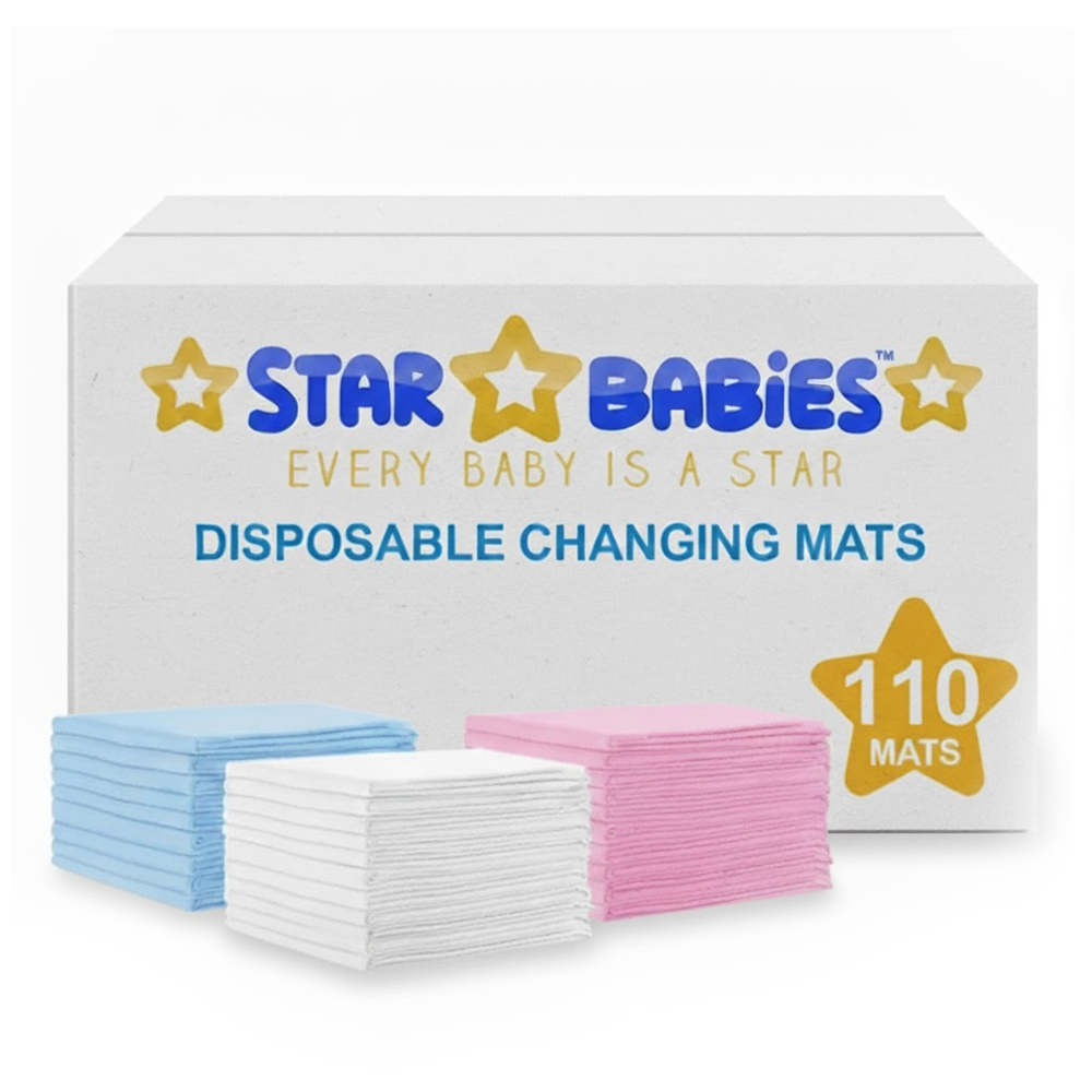 Star Babies Disposable Changing Mats - Blue/White/Pink - 110 Pcs