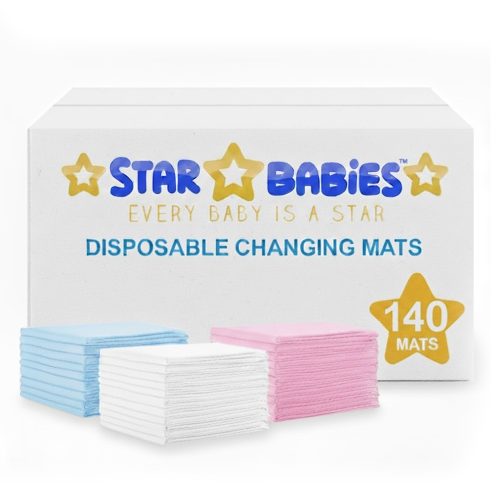 Star Babies Disposable Changing Mats - Blue/White/Pink - 140 Pcs